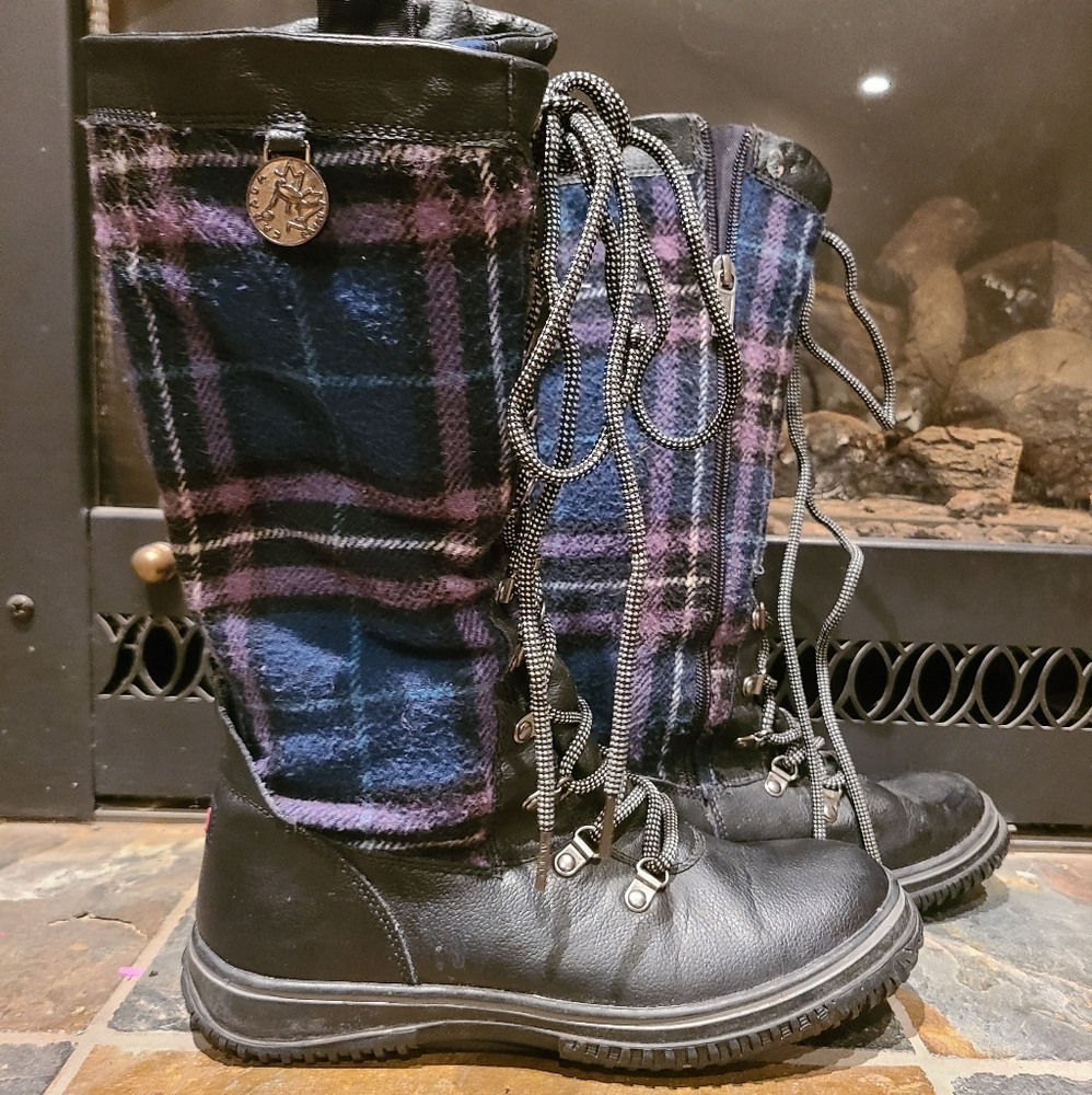 Pajar Alexandra Blue Purple Grey Lace Up Plaid Fleece Lined Winter Snow Boots 8